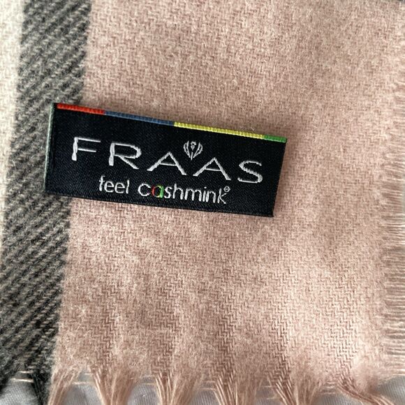 Fraas Cashmink Pink & Black Plaid Acrylic Rectangle Scarf with Fringe OS - Picture 2 of 6
